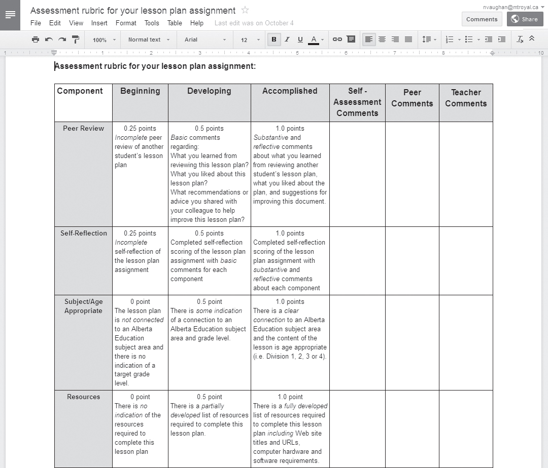 create a lesson plan assignment