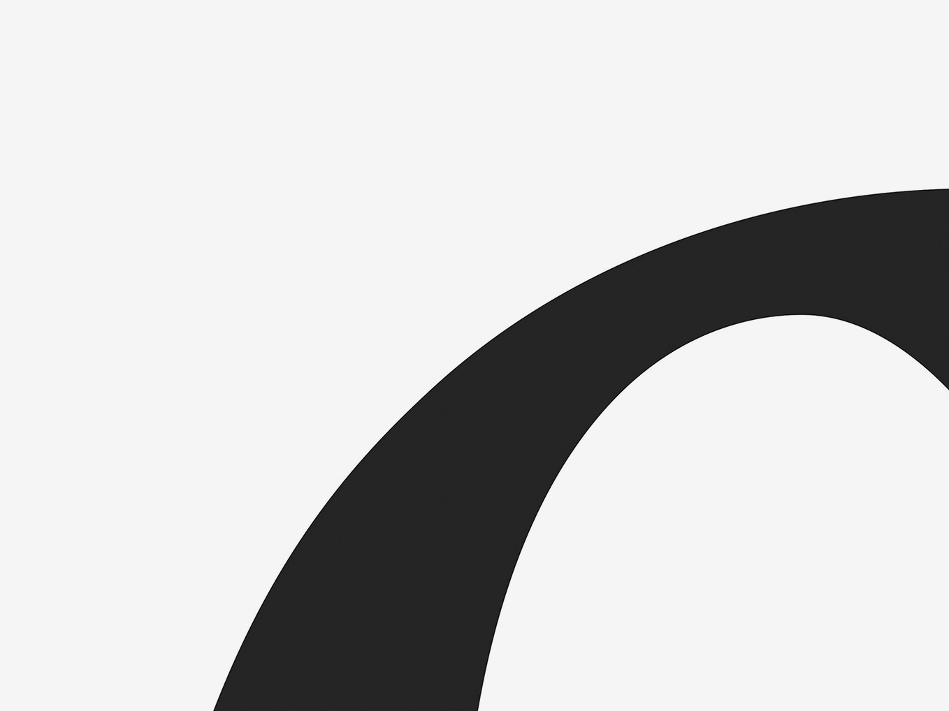 A white field, with an arc of black transecting it, like the curl at the top of a lowercase ‘f,’ spanning the space from the centre of the bottom perimeter to the centre of the right perimeter.